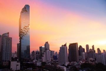 Cityscape Bangkok city sunset skyline twilight evening in Asia Thailand 
