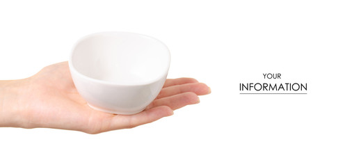 White bowl empty in hand pattern on a white background isolation