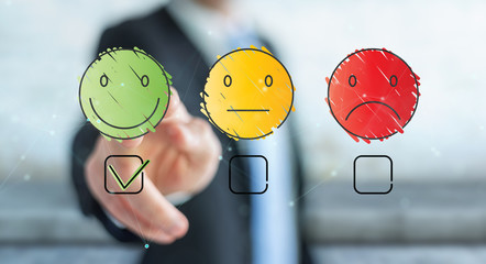 Businessman using thin line customer satisfaction rating