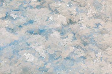 Dead Sea salt crystals close-up. Blue natural background top view