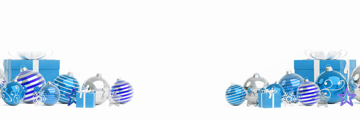 BLue and white christmas baubles isolated 3D rendering