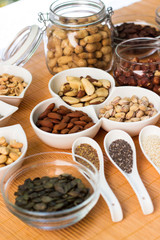 A collection of different dry fruits. Legume family 