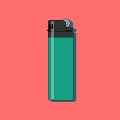 Gas lighter flat icon with long shadow isolated on red background. Simple Lighter in flat style, vector illustration.