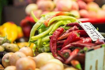 Different colorful vegetables on marketplace in autumn