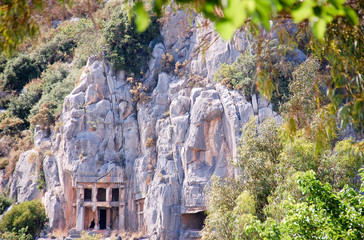 Rocky Lycian Tombs,  Catacombs carved into the rocks in Demre Turkey