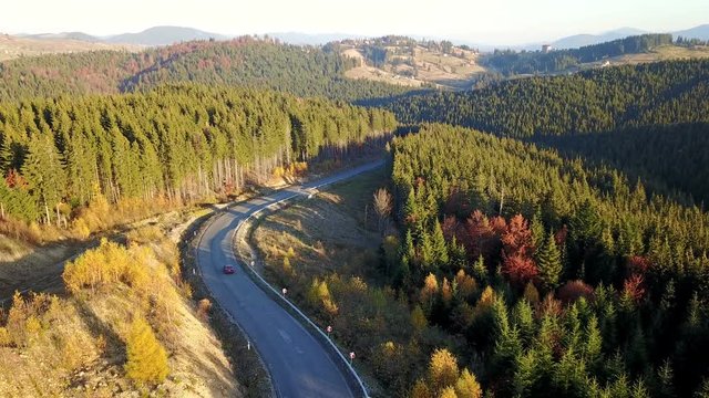 Aerial view of the serpentine road and mountain landscape. Carpathians. Ukraine
