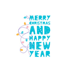 Christmas and New Year elements with lettering. Vector flat design with texture