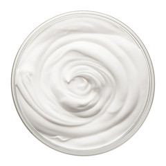 sour cream in glass, mayonnaise, yogurt, isolated on white background, clipping path, full depth of field