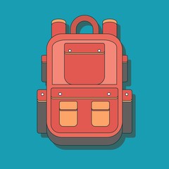 Large hiking backpack in flat design. Tourist rucksack . Hiking bag vector illustration in line art style.