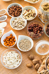 A collection of different dry fruits. Legume family 