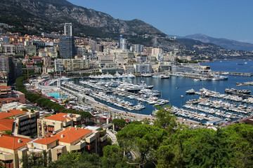 Fototapeta na wymiar View of La Condamine ward and Port Hercules in Monaco
