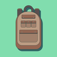 Large hiking backpack in flat design. Tourist rucksack . Hiking bag vector illustration in line art style.