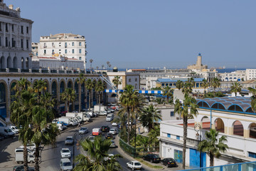Fototapeta na wymiar White colonial buildings in the center of Algiers
