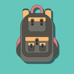 Large hiking backpack in flat design. Tourist rucksack . Hiking bag vector illustration in line art style.
