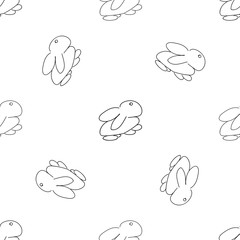 Monochrome seamless rabbit pattern for Easter holiday. Contour hand drawn hare. Vector illustration.
