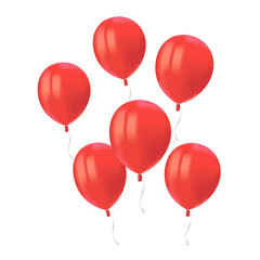 Composition of realistic air flying red balloons with reflects isolated on white background. Festive decor element for Birthday party or balloon greeting card design element. Vector.