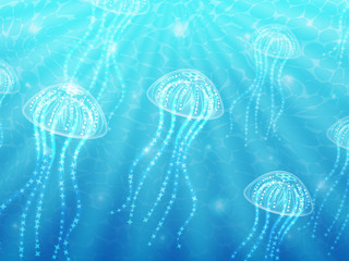 transparent jellyfish in the sea. vector illustration. © leya1703100