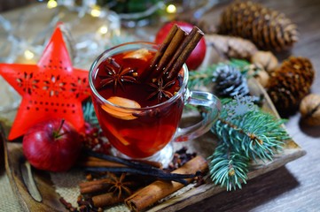 Wine mulled with spices. Christmas mulled wine. Christmas Eve
