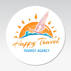 Print logotype travel tourist agency happy surfing label vector