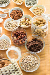 A collection of different dry fruits. Legume family 