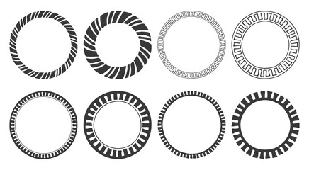 Set of hand drawn round frames. Tribal and geometric decorative design elements. Circle ornaments. Hand drawn clip art.
