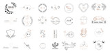 Big set of Wedding monogram logos collection, hand drawn modern minimalistic and floral templates for Invitation cards, Save the Date, elegant identity for restaurant, boutique, cafe in vector