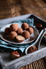 Chestnut truffles coated with cocoa powder