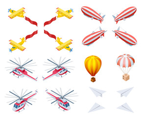 Modern and Retro Aircraft Isometric Vector Icons © TeraVector