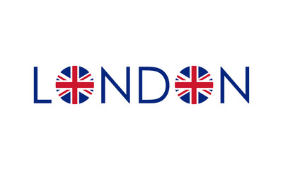 London typography design with circle UK flag. London banner, poster, sport t-shirt print design and apparels graphic. Vector illustration.