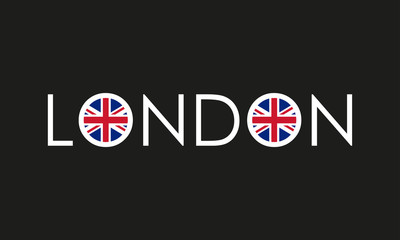 London typography design with circle UK flag. London banner, poster, sport t-shirt print design and apparels graphic. Vector illustration.