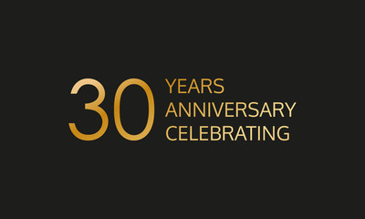 30 years anniversary logo. 30th anniversary celebration label. Design element or banner for birthday, invitation, wedding jubilee. Vector illustration.