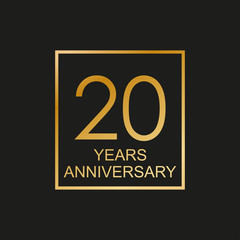 20 years anniversary logo. 20th anniversary celebration label. Design element or banner for birthday, invitation, wedding jubilee. Vector illustration.