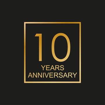 10 years anniversary logo. 10th anniversary celebration label. Design element or banner for birthday, invitation, wedding jubilee. Vector illustration.