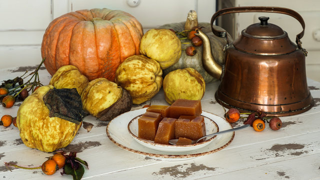 Quince cheese or marmelada is a sweet, thick jelly made of the pulp of the quince fruit. dulce de membrillo in Spain 