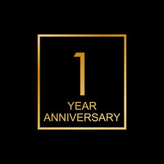 1 year anniversary logo. 1st anniversary celebration label. Design element or banner for birthday, invitation, wedding jubilee. Vector illustration.