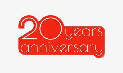 20 years anniversary logo. 20th anniversary celebration label. Design element or banner for birthday, invitation, wedding jubilee. Vector illustration.