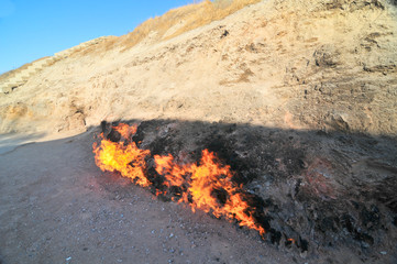 Yanar Dag  "burning mountain" -  a natural gas fire near Baku, Azerbaijan
