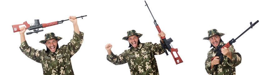 Fototapeta premium Soldier with weapons isolated on white