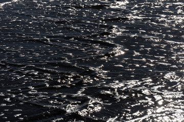 ocean water running onto a sandy beach in the evening sun