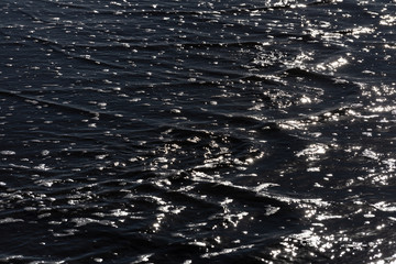 ocean water running onto a sandy beach in the evening sun