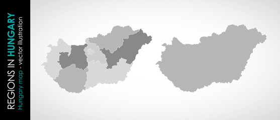 Vector map of Hungary regions gray monohromatic 