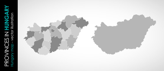 Obraz premium Vector map of Hungary province gray monohromatic
