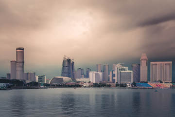 Stunning panoramic view of Singapore. Singapore skyline. Rainy day