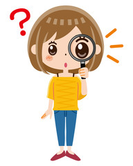 女性　虫眼鏡　疑問