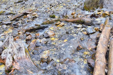 Waterfall and river stream Mountain views from hiking trails to Doughnut Falls in Big Cottonwood Canyon, in the Wasatch front Rocky Mountains, Utah, Western USA.