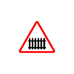Road sign. Railway crossing with a barrier