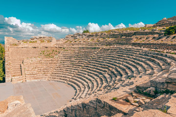 Landscape of Sicily with ancient greek theater at Segesta, Italy