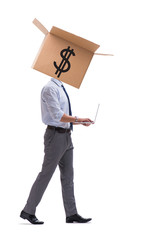 Businessman with dollar box on his head
