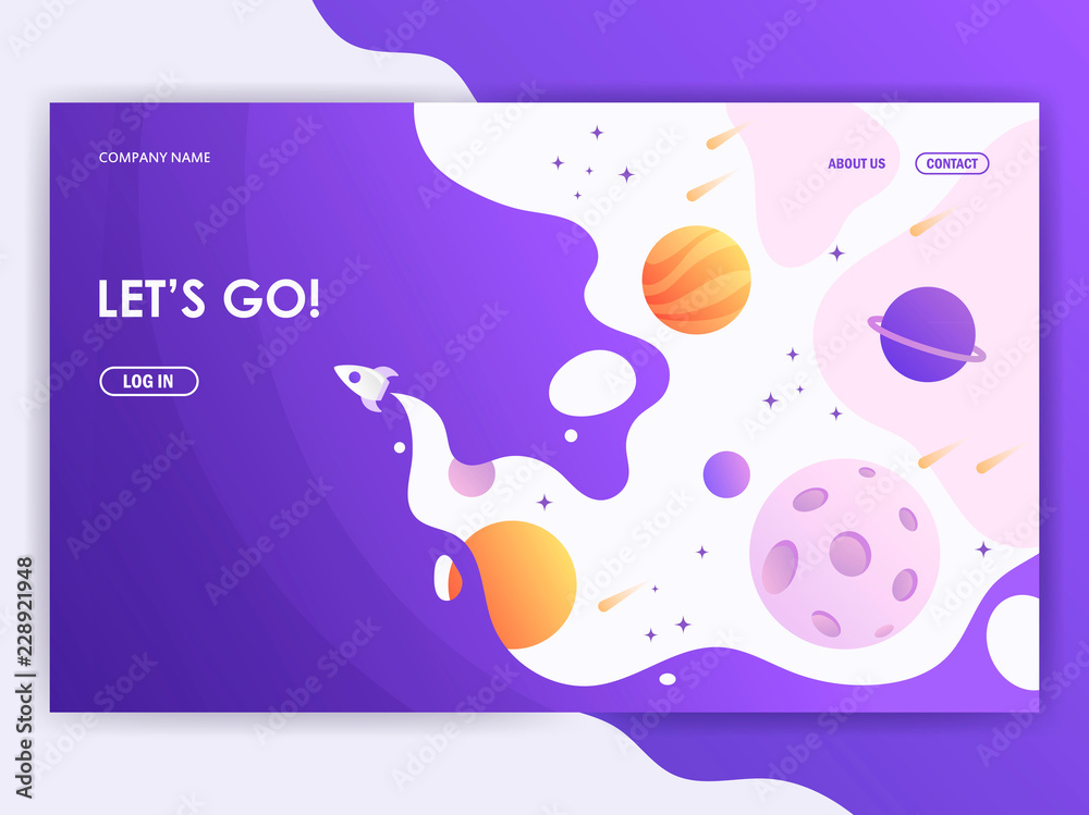 Wall mural template start web page. spaceship flies into space. the science. vector illustration. planets