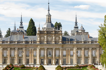 facade of royal palace of la granja de san ildefonso in the province of segovia, spain